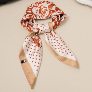 Luxury Flower Polka Dot Contrast Silky Bandana Square Neck Scarf*26"x26" orange